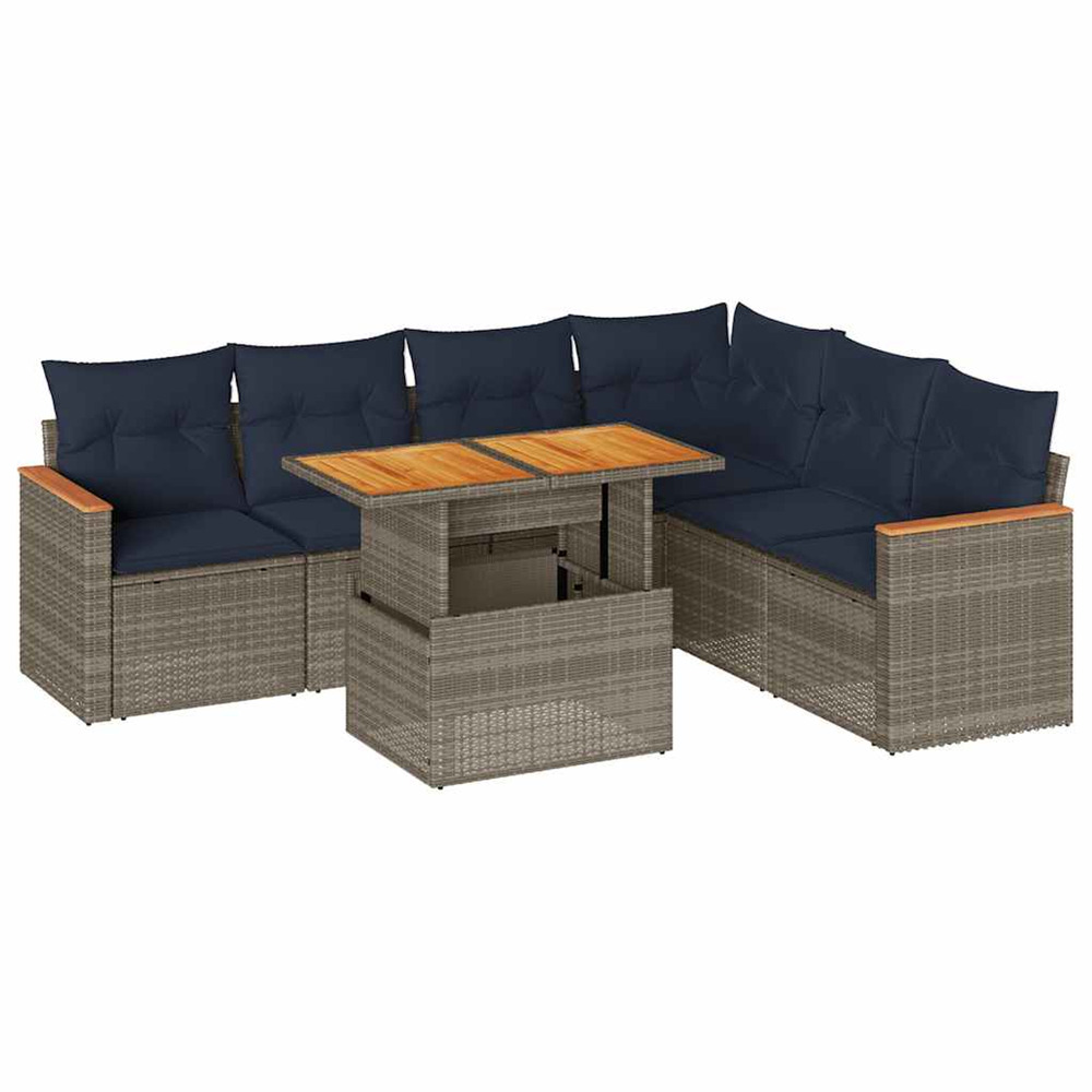 Salon de jardin avec coussins 7 pcs gris résine tressée