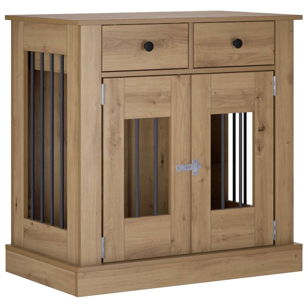 Meuble de cage pour chien chêne artisanal 80 x 47,5 x 80 cm