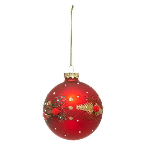 Boule de noël verre 80 mm pompon 2 assortiments