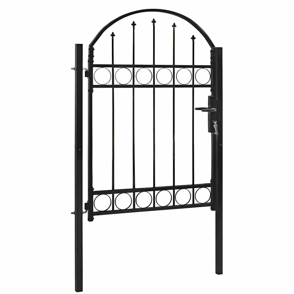 Portail de clôture avec partie supérieure arquée en acier 104 x 125 cm noir