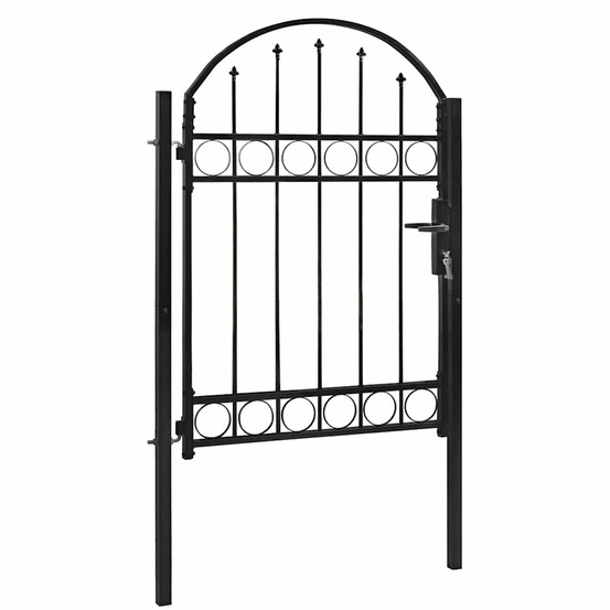 Portail de clôture avec partie supérieure arquée en acier 104 x 125 cm noir
