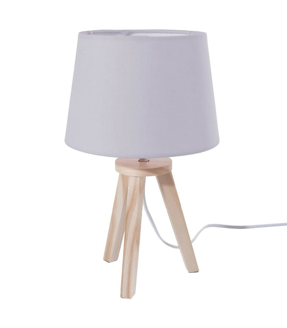 Lampe grise 3 pieds en bois 18,5x31