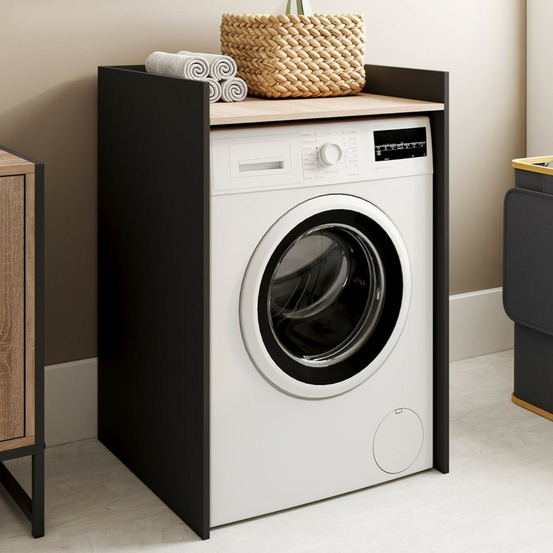 Meuble armoire pour machine à laver ou sèche linge wallis noir et hêtre