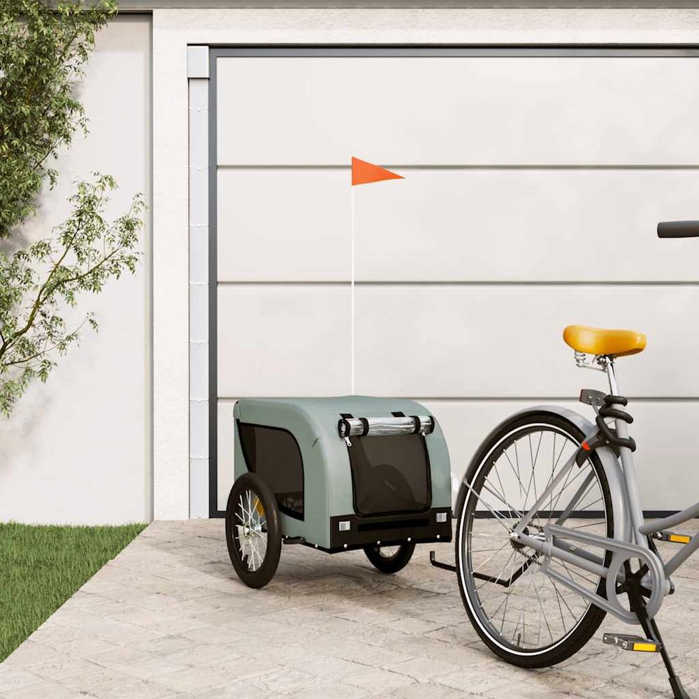 Remorque vélo pour chien tissu oxford et cadre fer pour balades gris