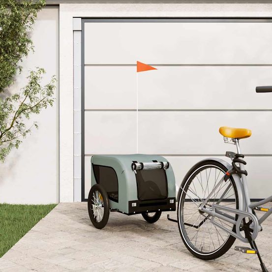 Remorque vélo pour chien tissu oxford et cadre fer pour balades gris