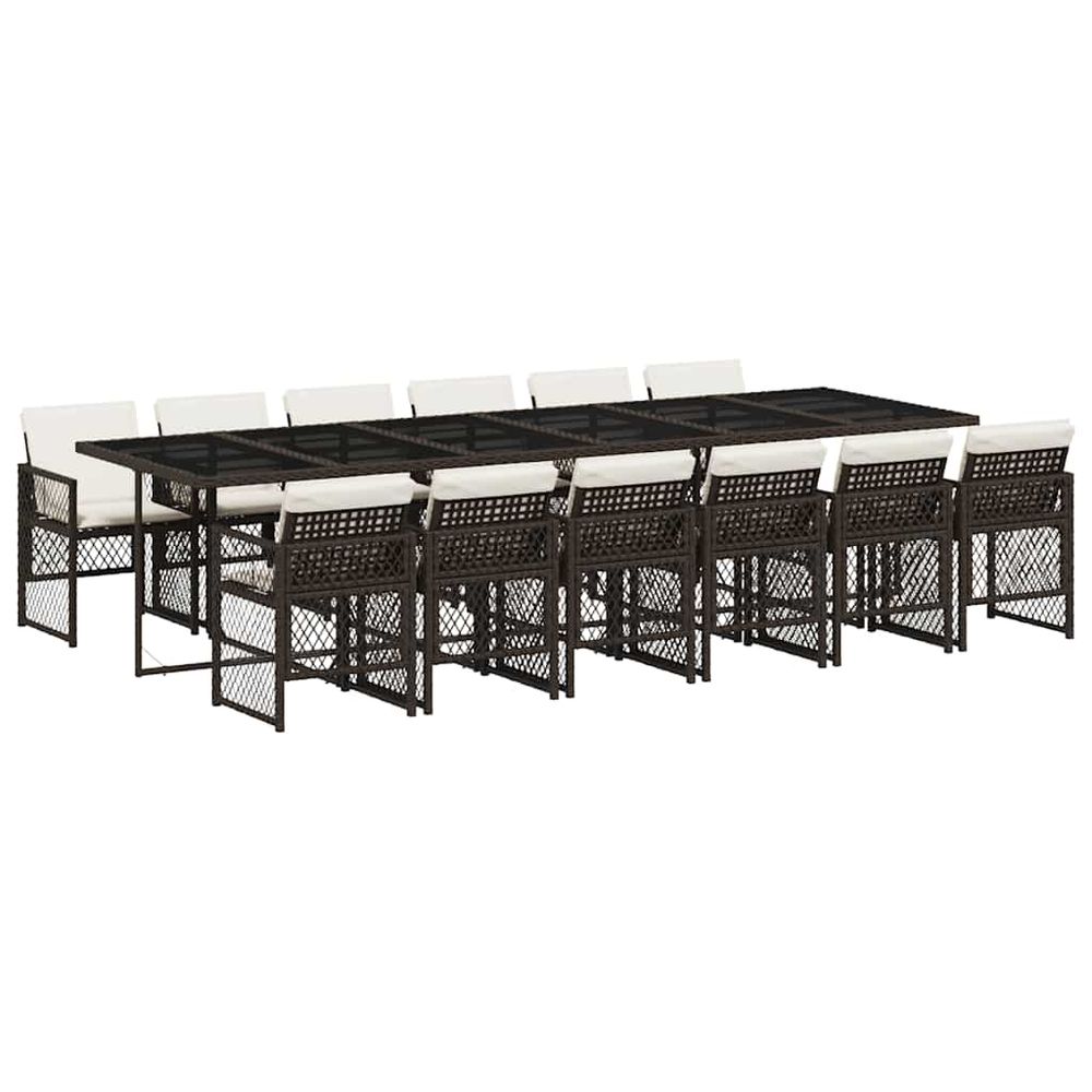 Ensemble à manger de jardin avec coussins 13 pcs marron rotin