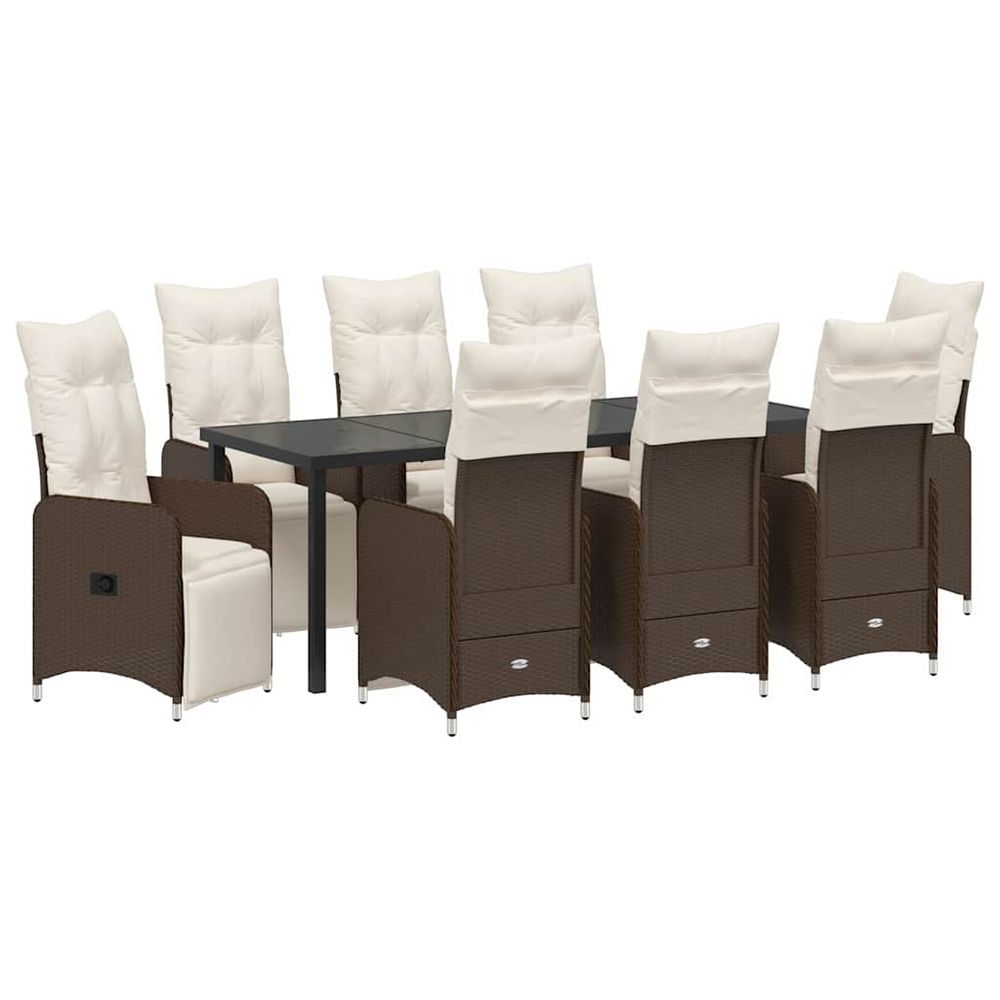 Ensemble de salle à manger pour jardin 9 pc marron polyrotin