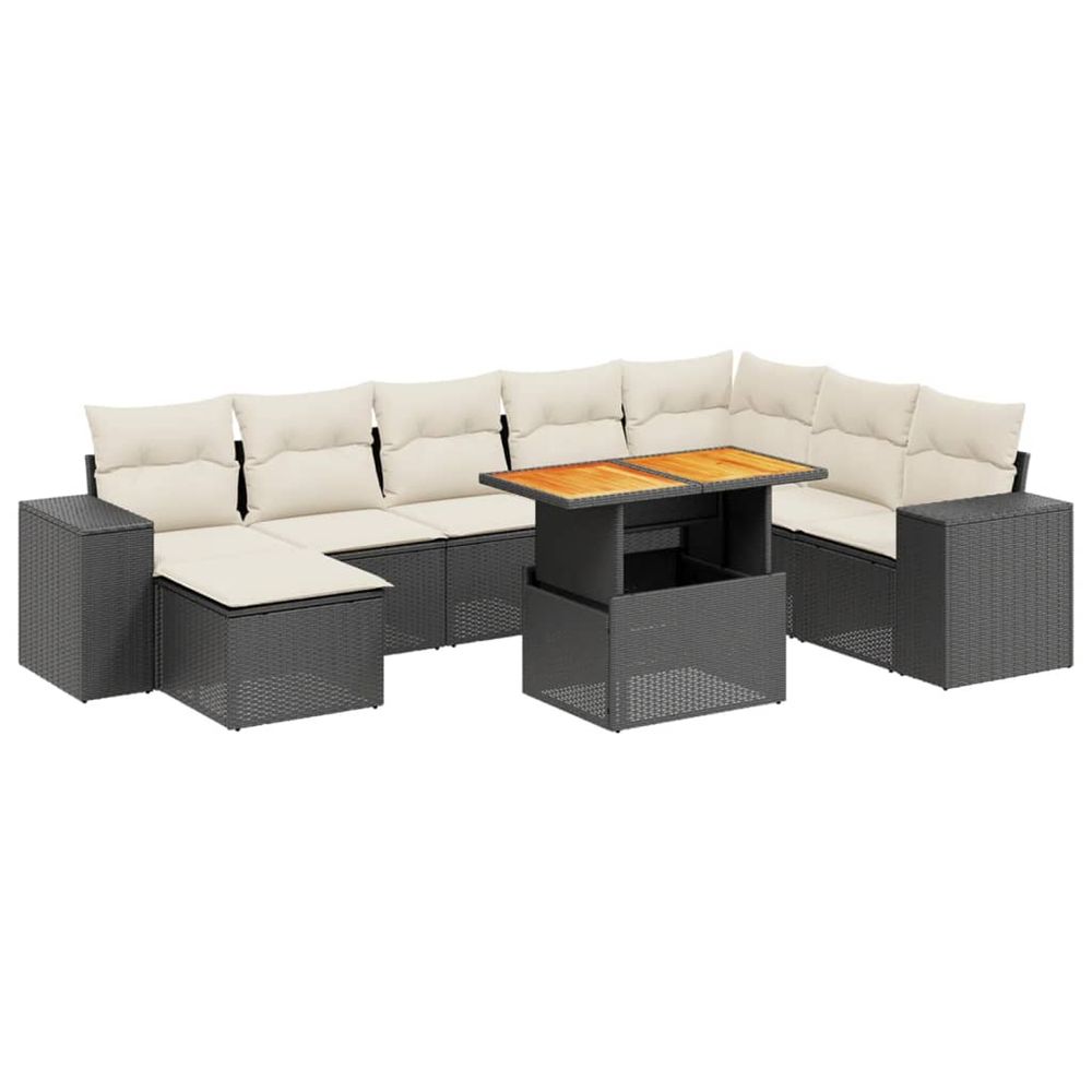 Salon de jardin 9 pcs avec coussins noir résine tressée