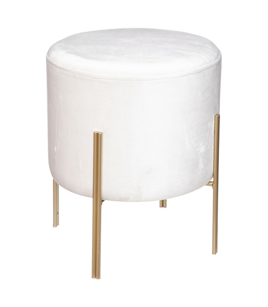 Tabouret velours blanc ivoire et pied en métal h 40 cm