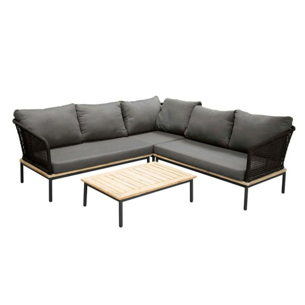 Salon d'angle de jardin en bois andorra 127cm noir