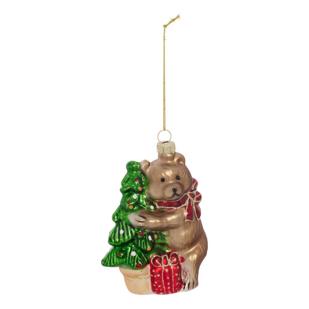 Suspension de sapin ourson motif sapin en verre 11 cm