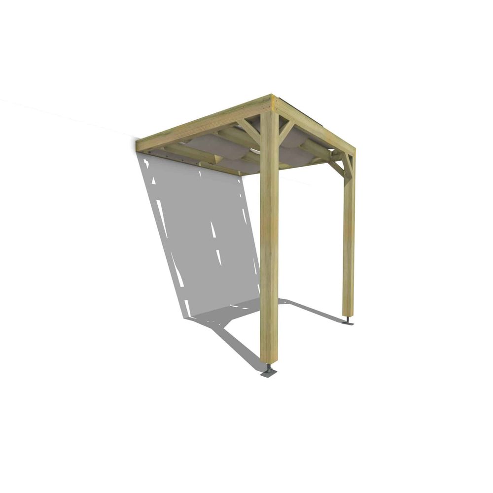 Pergola bois • 2m x 2m • adossée • sens largeur • voilage semi-transparent inclus • livraison comprise