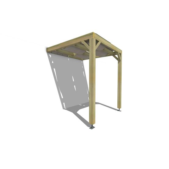 Pergola bois • 2m x 2m • adossée • sens largeur • voilage semi-transparent inclus • livraison comprise