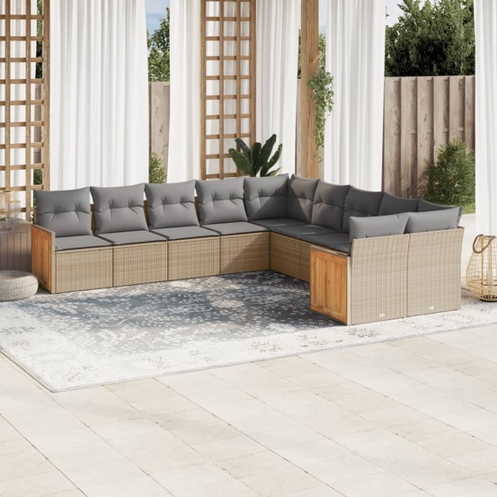 Salon de jardin avec coussins 10 pcs beige résine tressée