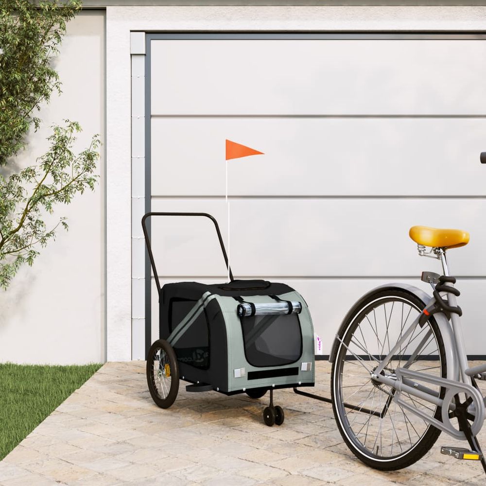 Remorque vélo pour chien et chat 45kg transport sécurisé balades gris et noir