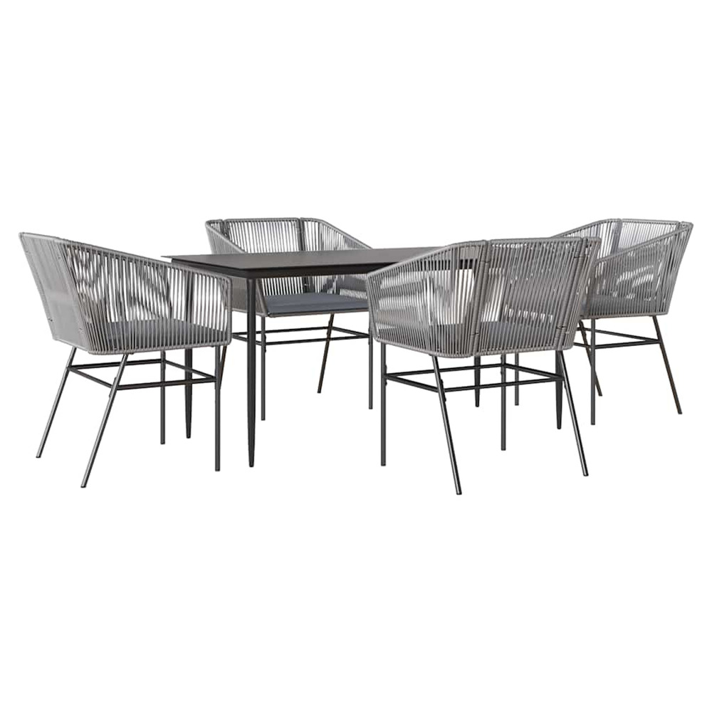 Ensemble à manger jardin coussins 5 pcs gris poly rotin verre