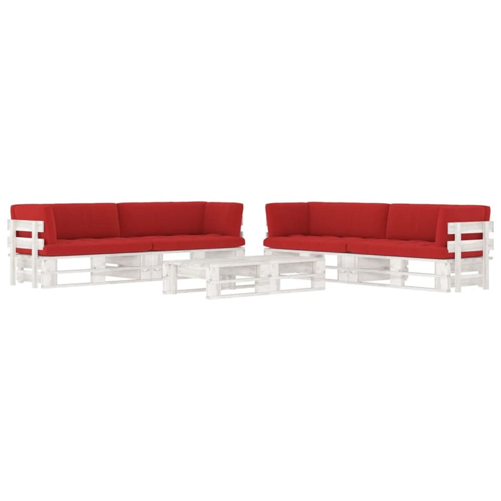 Salon de jardin palette 6 pcs et coussins pin imprégné de blanc