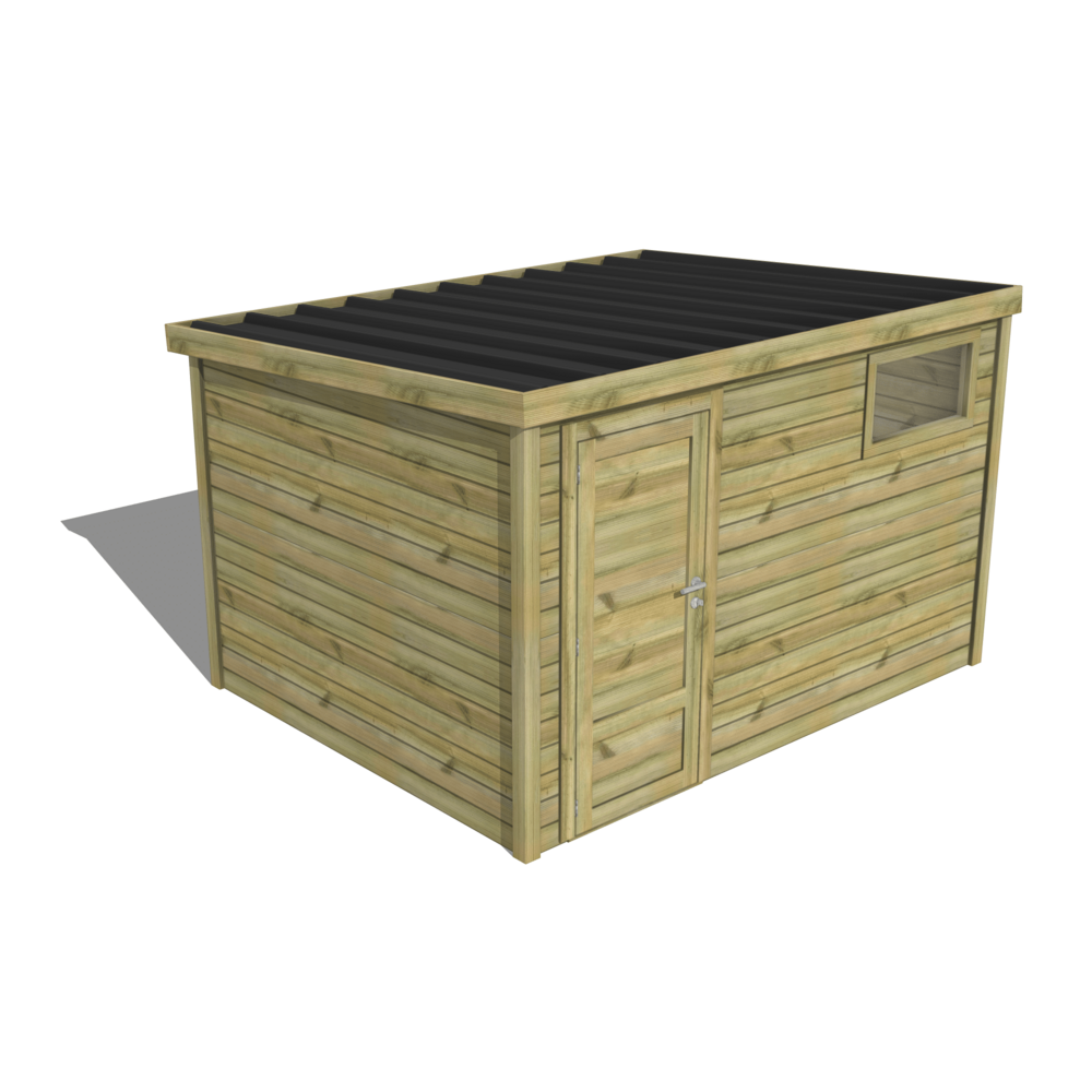 Abri de jardin bois pin traité autoclave 27mm - essentiel - 3,44x2,64m / 9m2 - bac acier - abri français