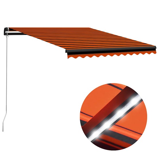 Auvent manuel rétractable avec led 350x250 cm orange et marron