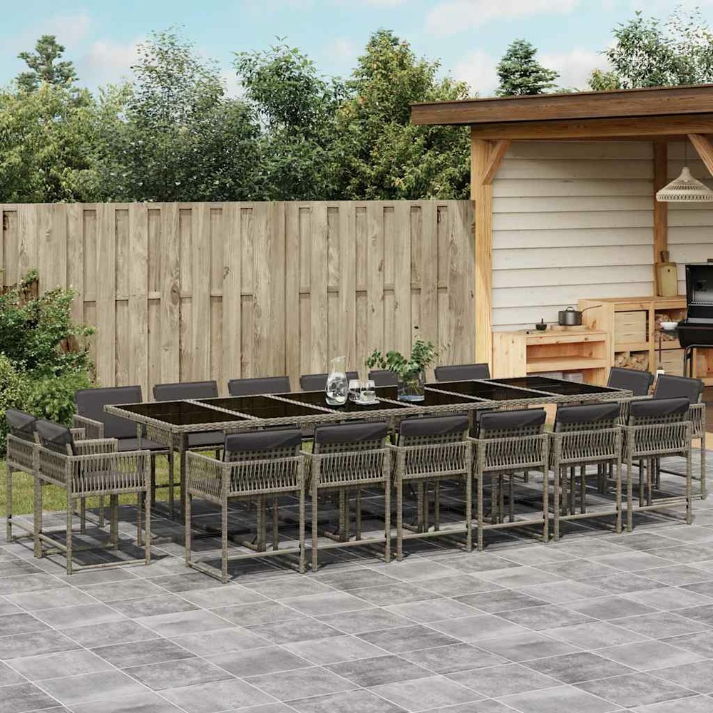 Ensemble à manger de jardin 17 pcs et coussins résine tressée