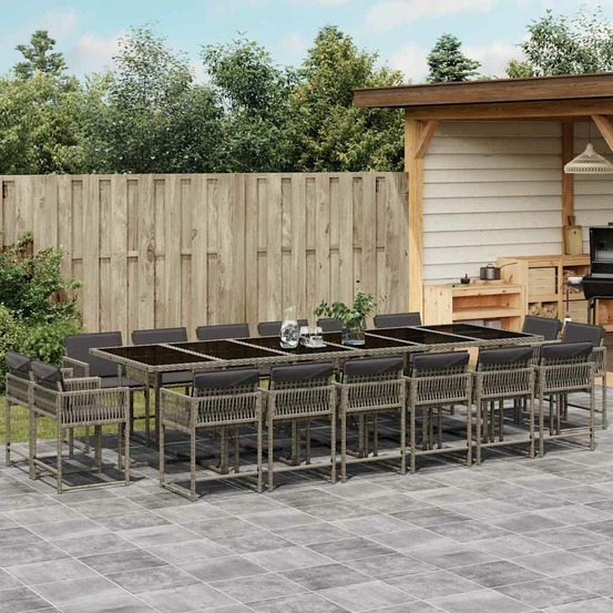 Ensemble à manger de jardin 17 pcs et coussins résine tressée