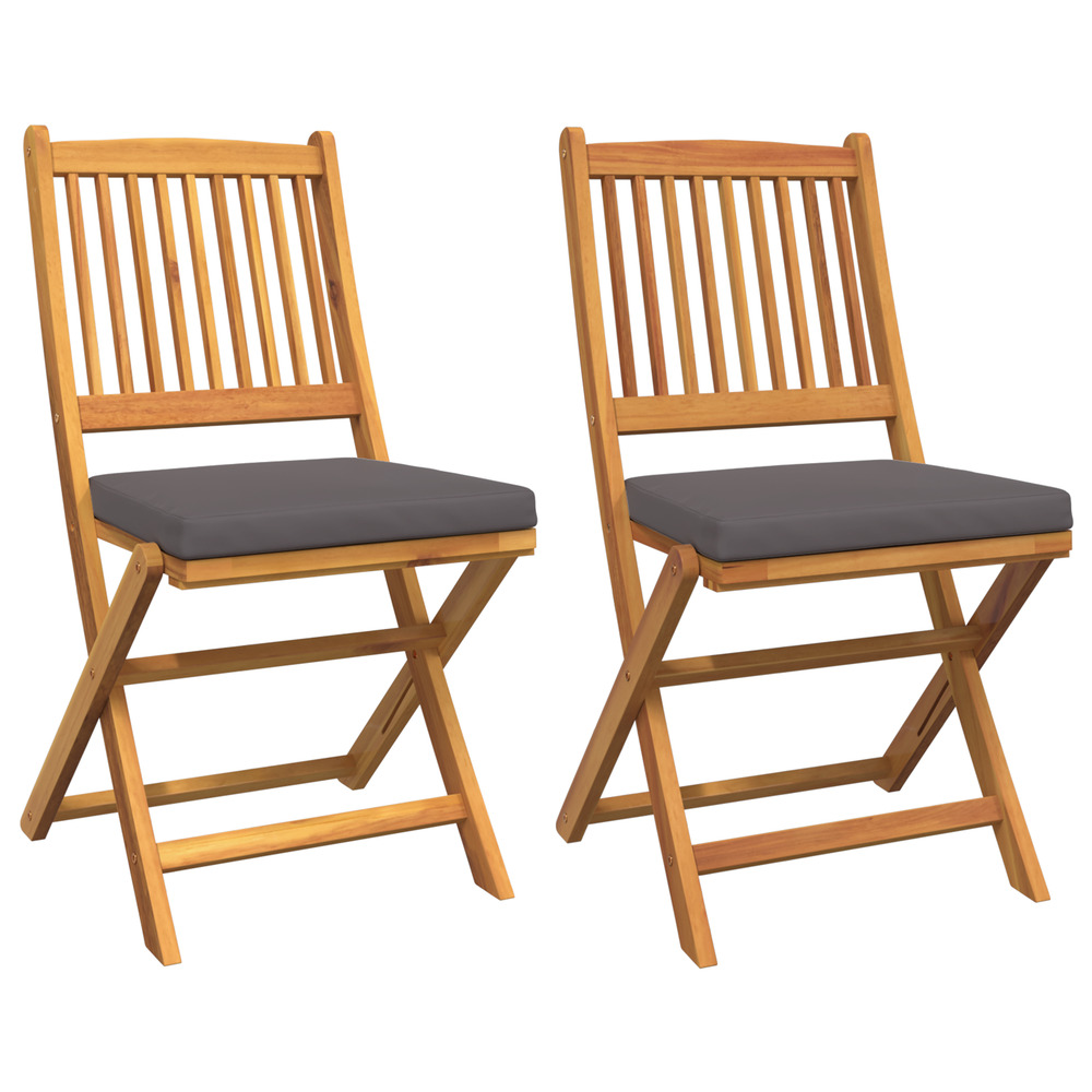 Chaises de jardin pliantes avec coussin gris 2pcs en bois d'acacia massif