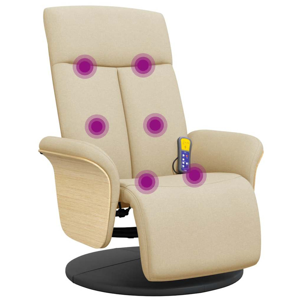 Fauteuil inclinable de massage avec repose-pieds crème tissu