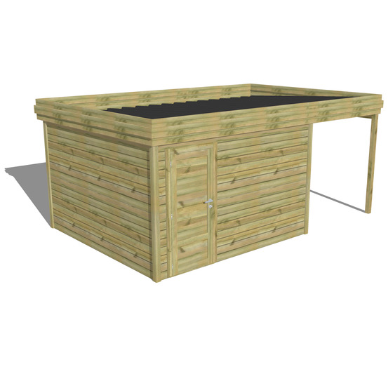Abri de jardin bois pin traité autoclave 27mm - 5,44x3,44m / 19m2 - bac acier - abri français