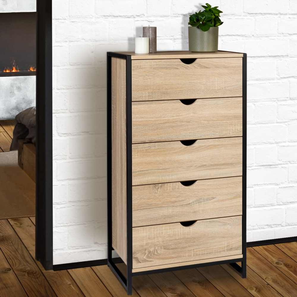 Chiffonnier 5 tiroirs detroit 60 cm commode semainier design industriel