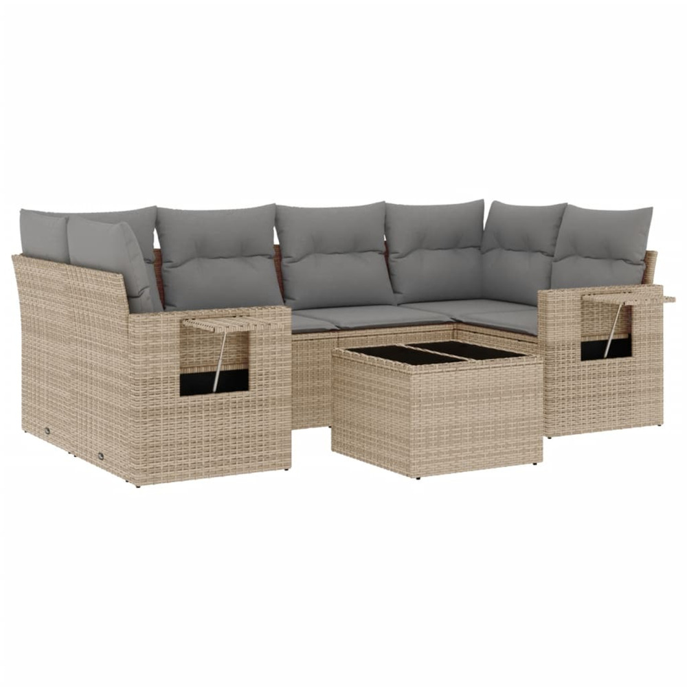 Salon de jardin avec coussins 7 pcs beige résine tressée