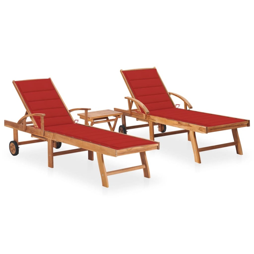 Lot de 2 transats chaise longue bain de soleil lit de jardin terrasse meuble d'extérieur avec table et coussin bois de teck s