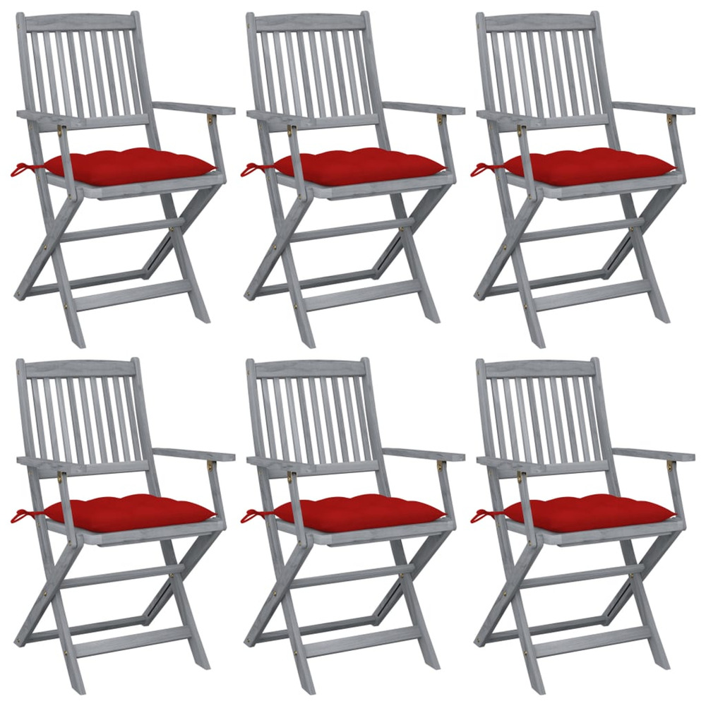 Chaises pliables d'extérieur lot de 6 et coussins bois d'acacia