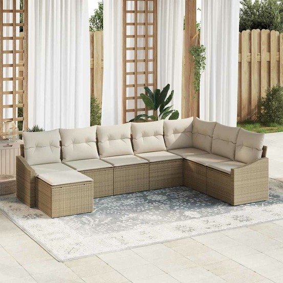 Ensemble de canapé de jardin 8 pcs beige et crème polyrotin