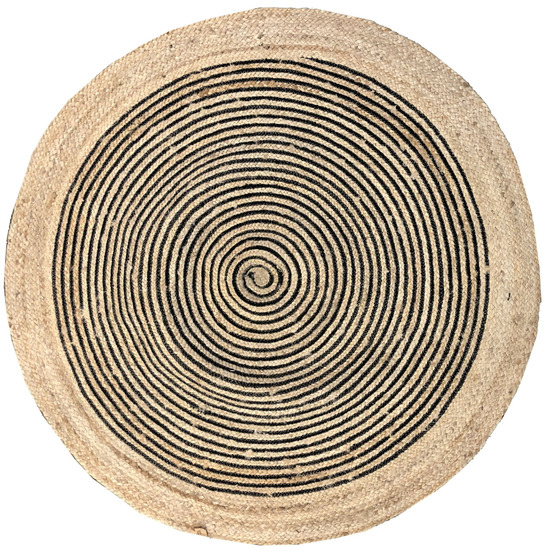 Tapis rond en jute et coton noir diamètre 120 cm