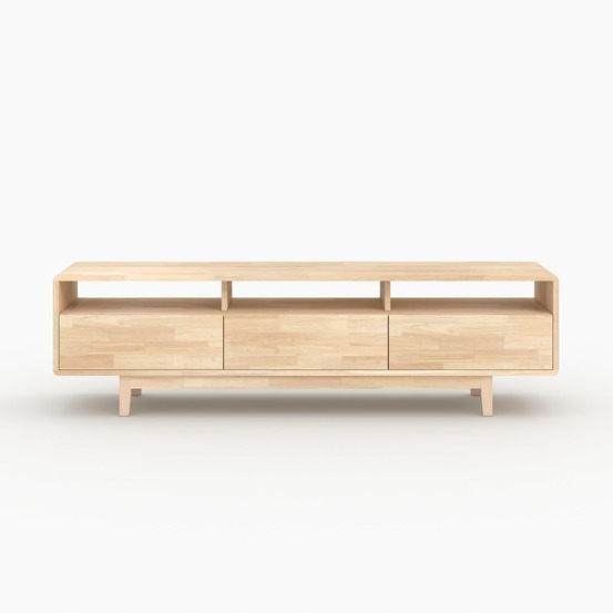 Gisèle-meuble tv en bois d'hévéa massif effet blanchi