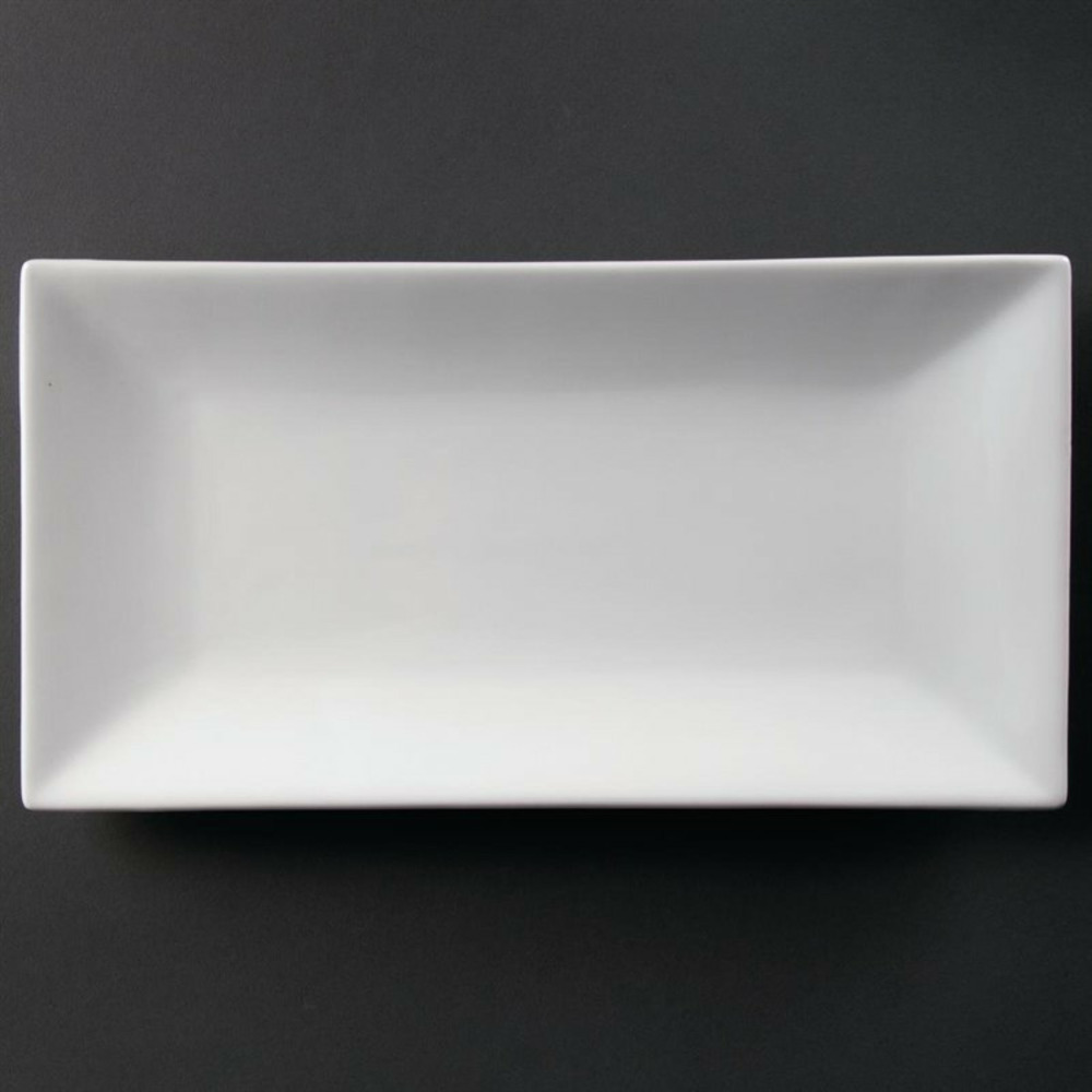 Plat rectangulaire de service en porcelaine blanche 380 x 200 mm - olympia
