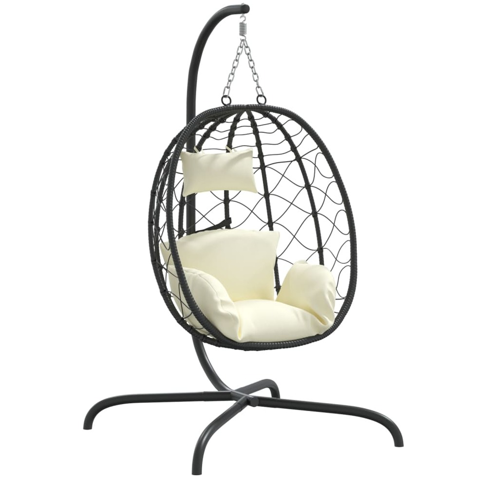Chaise suspendue en forme d'œuf avec coussin blanc crème