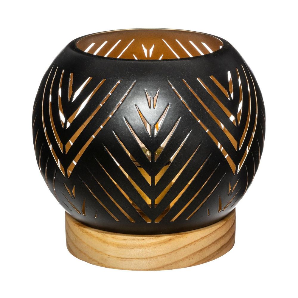 Photophore boule led en bois et métal