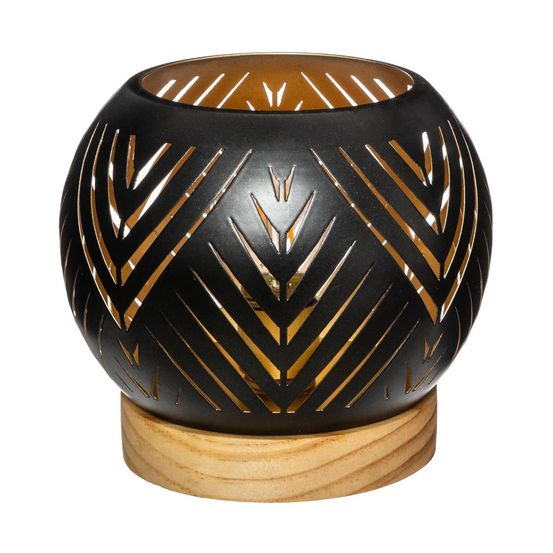 Photophore boule led en bois et métal