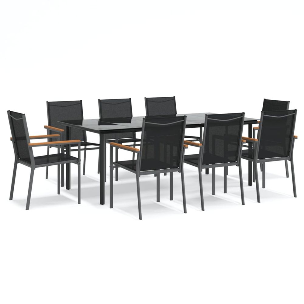 Ensemble à manger de jardin 9 pcs noir textilène et acier