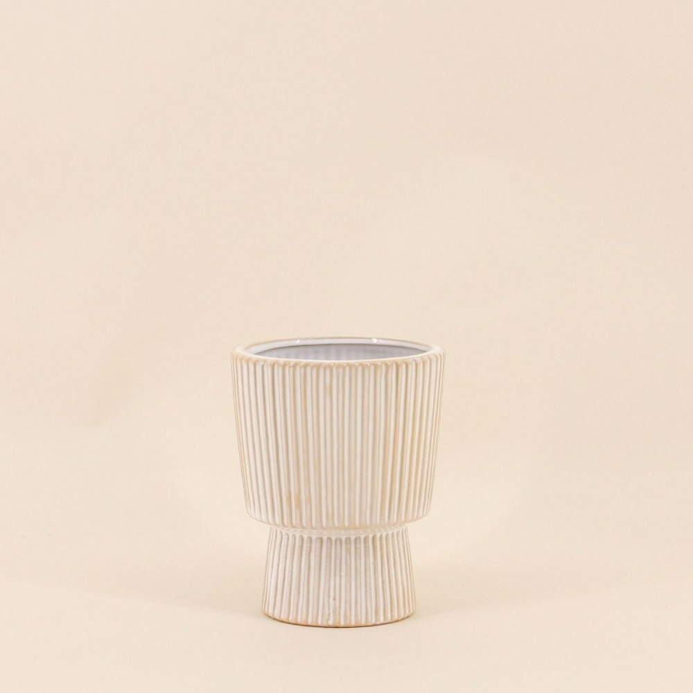 Vase en céramique strié beige 15x12cm