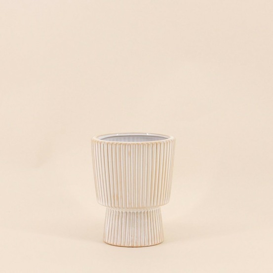 Vase en céramique strié beige 15x12cm