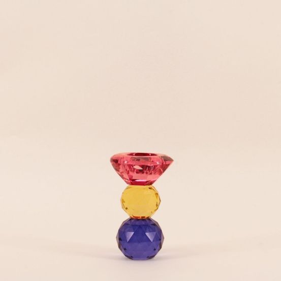 Bougeoir 3 couleurs en cristal à facettes 13cm