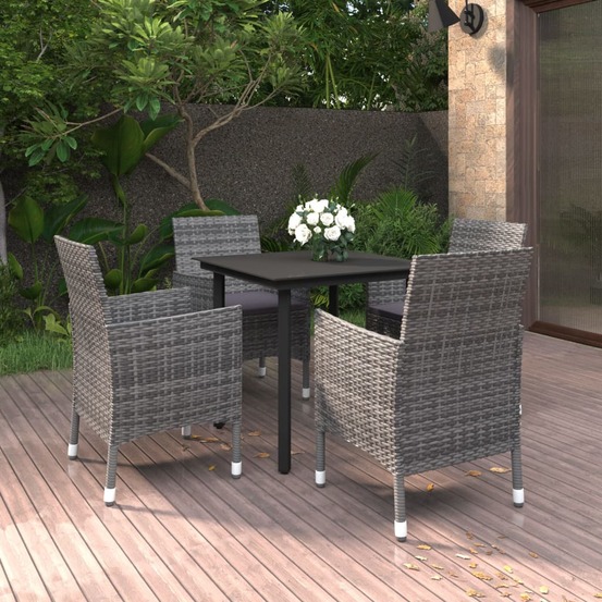 Ensemble à manger de jardin coussins 5 pcs résine tressée verre