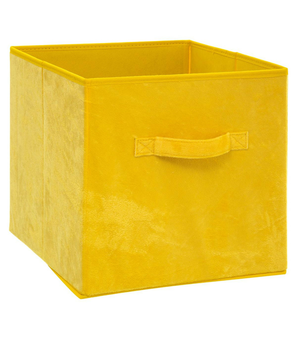 Boîte de rangement en velours jaune 31 x 31 x 31 cm