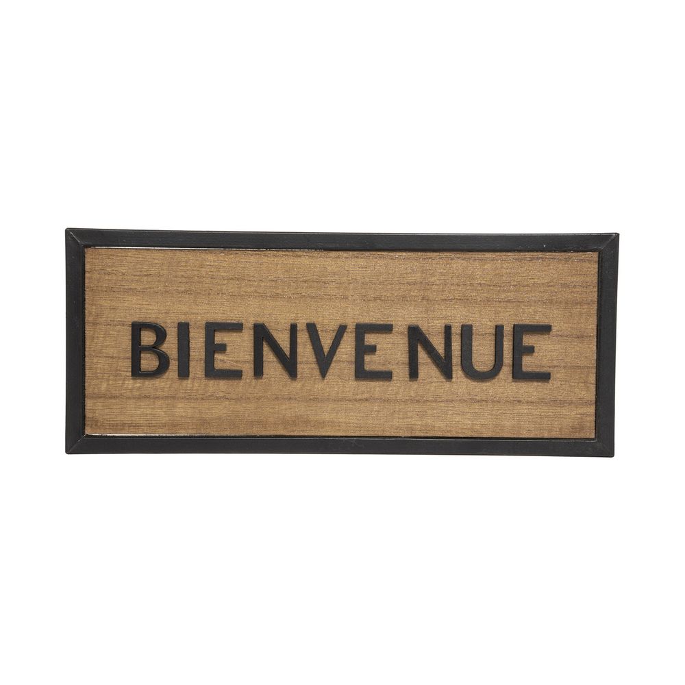 Plaque de porte en métal noir et bois 22 x 9 cm