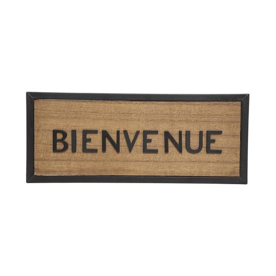 Plaque de porte en métal noir et bois 22 x 9 cm