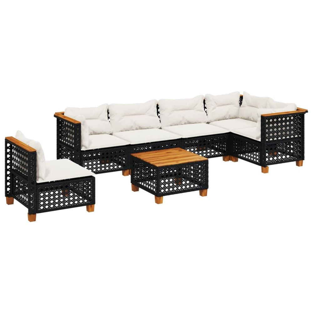 Salon de jardin 7 pcs avec coussins noir résine tressée