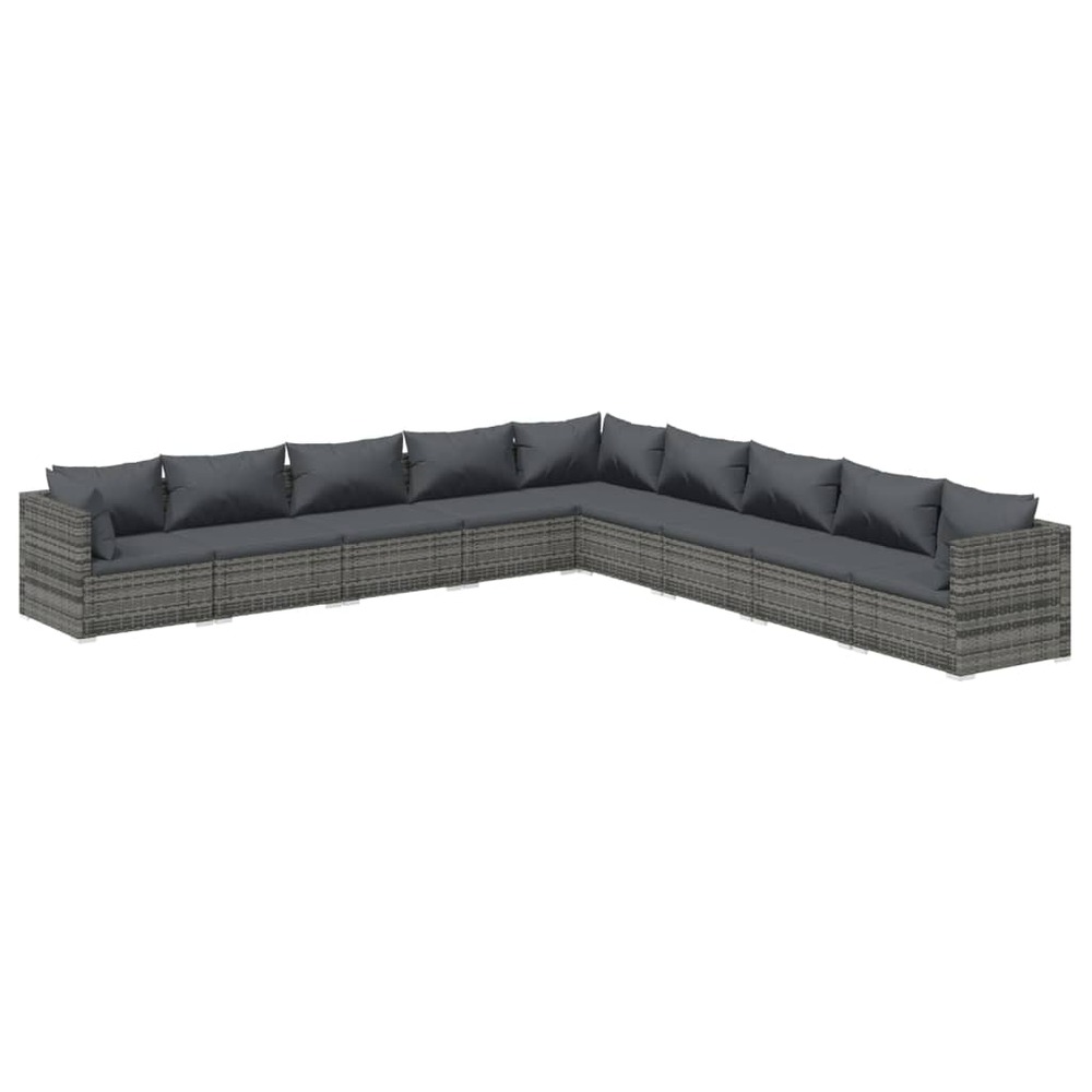Salon de jardin 9 pcs avec coussins résine tressée gris