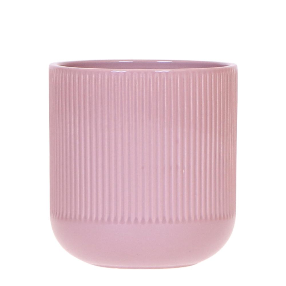 Cache-pot céramique nervuré - relief graphique contemporain - pot de 9cm - violet